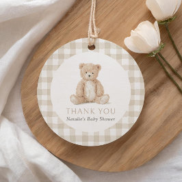 Etiquetas Para Lembrancinhas Neutral Gingham Teddy Bear Baby Shower
