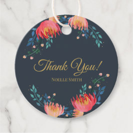 Etiquetas Para Lembrancinhas Obrigado! Azul Escuro, Elegante, Flores Brancas