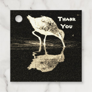 Etiquetas Para Lembrancinhas Obrigado Black White Beach Bird com reflexo