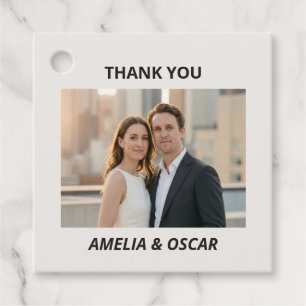 Etiquetas Para Lembrancinhas Obrigado Casamento Moderno Foto Preto Bold Marfim