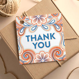 Etiquetas Para Lembrancinhas Obrigado com flores e espirais laranja retrô