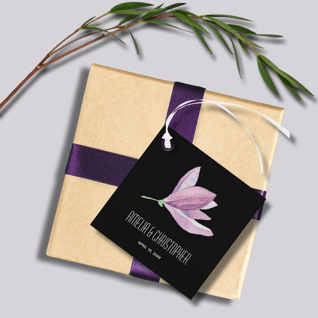 Etiquetas Para Lembrancinhas Obrigado Floral (Purple Magnolia Floral Watercolor Square Wedding Favor Tags)