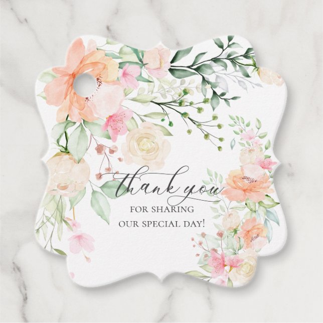 Etiquetas Para Lembrancinhas OBRIGADO | Flores em Aquarela Pastel (Frente)