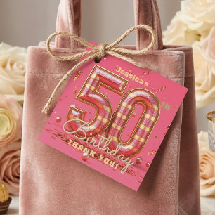 Etiquetas Para Lembrancinhas Obrigado pelos 50 Anos de Idade Rosa Quente Dourad