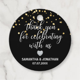 Etiquetas Para Lembrancinhas OBRIGADO por Celebrar Casamento Dourado NEGRO