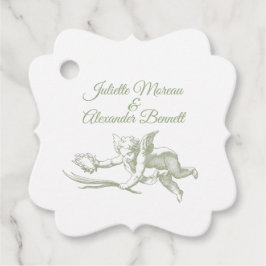 Etiquetas Para Lembrancinhas Olive Green Toile de Jouy Cherub Wedding Favor Tag