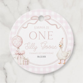 Etiquetas Para Lembrancinhas ONE Silly Goose Pink Bow 1st Birthday Party