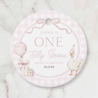 Etiquetas Para Lembrancinhas ONE Silly Goose Pink Bow 1st Birthday Party