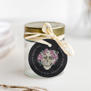 Etiquetas Para Lembrancinhas Orchidea Rosa Crânio Floral Noivado de Halloween