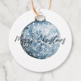 Etiquetas Para Lembrancinhas Ornamento Azul de Flocos de Neve de Natal Branco
