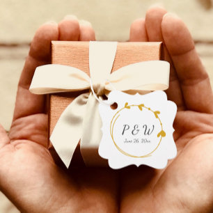 Etiquetas Para Lembrancinhas Ouro Amarelo Simples Monograma Casamento Coração
