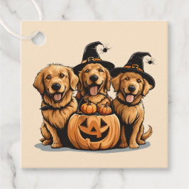 Etiquetas Para Lembrancinhas Ouro de Halloween Cães de Retriever Jack O Lantern