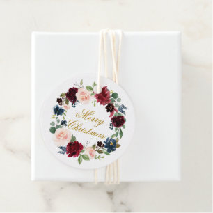 Etiquetas Para Lembrancinhas Ouro floral da grinalda da aguarela do Feliz Natal