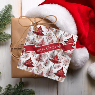 Etiquetas Para Lembrancinhas Padrão de Árvore de Natal Branco Vermelho nº 4 ID1
