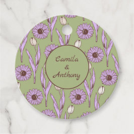 Etiquetas Para Lembrancinhas Padrão de Flor de Hippie Funky Y2K Retro Roxo Verd