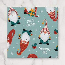 Etiquetas Para Lembrancinhas Padrão de Natal de Elfo Gnomo Vermelho Fofo Amarel