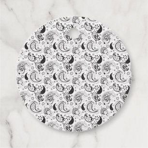 Etiquetas Para Lembrancinhas Padrão de Paisley Preto e Branco - Arte Têxtil Ele