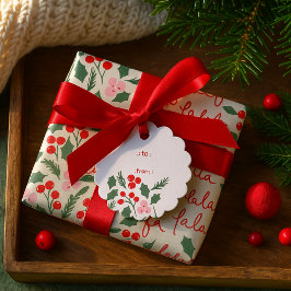 Etiquetas Para Lembrancinhas Padrão Floral de Natal Vermelho e Verde Moderno