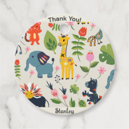 Etiquetas Para Lembrancinhas Padrão Folha de Pastel da Selva Animal Obrigado
