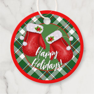 Etiquetas Para Lembrancinhas Padrões De Xadrez Verde Vermelho Santas Mittens Pe