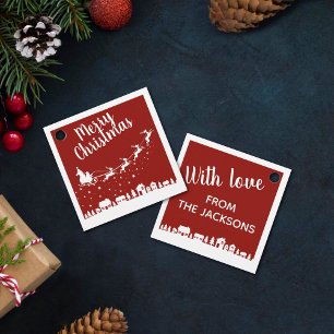 Etiquetas Para Lembrancinhas Papais noeis de silhueta voando sobre as casas