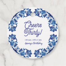 Parabéns trinta aniversário azul real floral borda