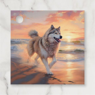 Etiquetas Para Lembrancinhas Patas Arenosa Malamute do Alasca Cachorro na Praia