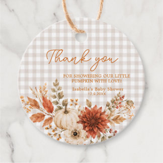 Etiquetas Para Lembrancinhas Pequena Abóbora Obrigado Outono Gingham Floral