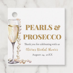 Etiquetas Para Lembrancinhas Pérolas Douradas Elegantes e Chá de Bebê Prosecco