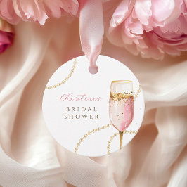 Etiquetas Para Lembrancinhas Pérolas e Chá de panela Dourado rosa do Prosecco