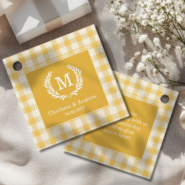 Etiquetas Para Lembrancinhas Personalização do Monograma de Gingham Amarelo