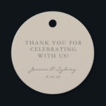 Etiquetas Para Lembrancinhas Personalização do Script de Taupe bege minimalista<br><div class="desc">Personalização De Casamento De Script De Taupe Moderno Minimalista,  Obrigado Tags Favoráveis</div>