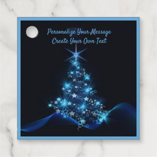 Etiquetas Para Lembrancinhas Personalizar Árvore de Natal Neon Azul Elegante