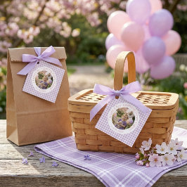 Etiquetas Para Lembrancinhas Personalized Lavender Gingham 1st Birthday Photo