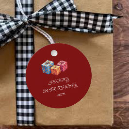 Etiquetas Para Lembrancinhas Personalized Red & White "Happy Birthday"Round