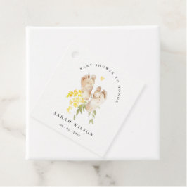 Etiquetas Para Lembrancinhas Pés-Bebês Amarelo Floral Gênero Neutro Chá de fral