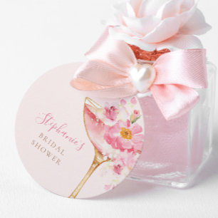 Etiquetas Para Lembrancinhas Pétalas Cor-de-Rosa e Prosecco Floral Chá de Noiva