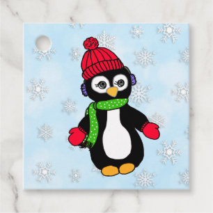 Etiquetas Para Lembrancinhas Pinguim-de-inverno e flocos de neve