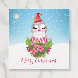 Etiquetas Para Lembrancinhas Pinguim de Natal bonito em Santa Hat