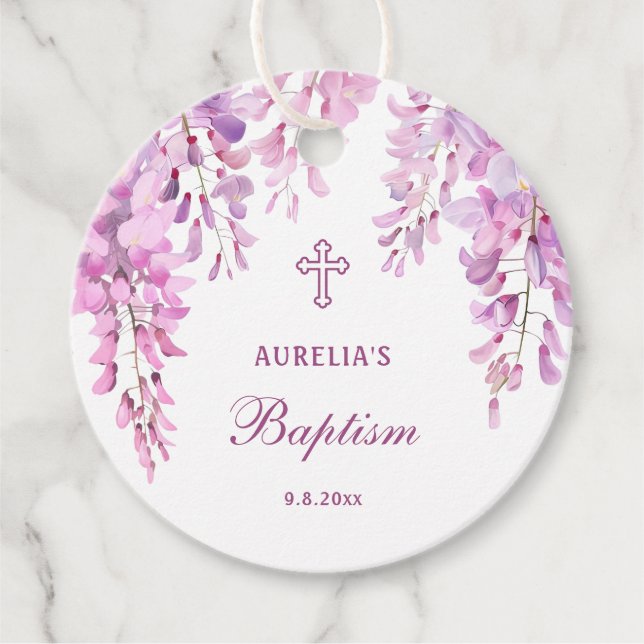 Etiquetas Para Lembrancinhas Pink Wisteria Baptism (Frente)