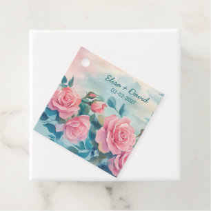 Etiquetas Para Lembrancinhas Pintura de Rosas Cor-de-Rosa Chá de Bebê de Noiva