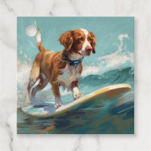 Etiquetas Para Lembrancinhas Pintura de Surf na Praia com Brittany Spaniel