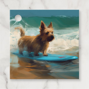 Etiquetas Para Lembrancinhas Pintura de Surf na Praia do Terrier Australiano
