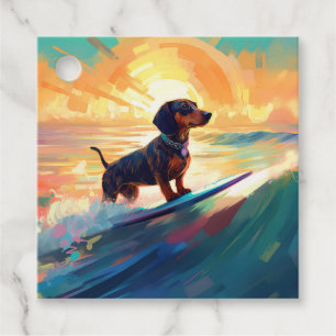 Etiquetas Para Lembrancinhas Pintura de surfe na praia de Dachshund