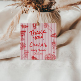 Etiquetas Para Lembrancinhas Pizza Mão Desenhada Vermelho Roxo Chá de fraldas C