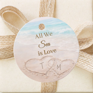 Etiquetas Para Lembrancinhas Praia de Casamento Corações Areia Monogramada