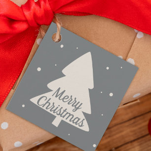 Etiquetas Para Lembrancinhas Prata com pinheiro branco e floco de neve Árvore d