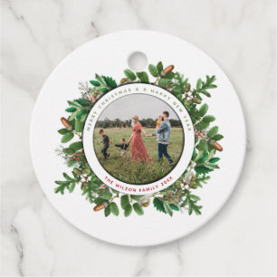 Etiquetas Para Lembrancinhas Presente de Foto da Família Acorn Wreath de Natal