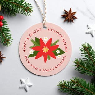 Etiquetas Para Lembrancinhas Presente de Natal de Poinsettia Vermelha Cor-de-Ro
