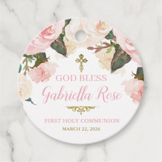 Etiquetas Para Lembrancinhas Primeira Comunhão & Batismo, Floral Rosa Dourado